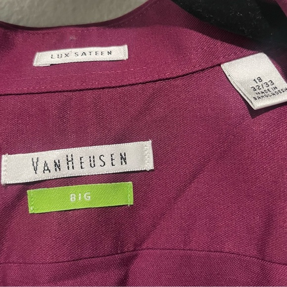 VAN HEUSEN-Men's Burgundy/Maroon Dress Shirt Size 18 32/33 - Picture 4 of 4
